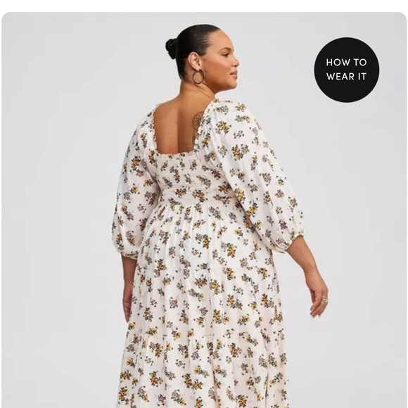 NWT Torrid Brown and Cream Midi Sundress with Bishop Sleeves! - Picture 5 of 6